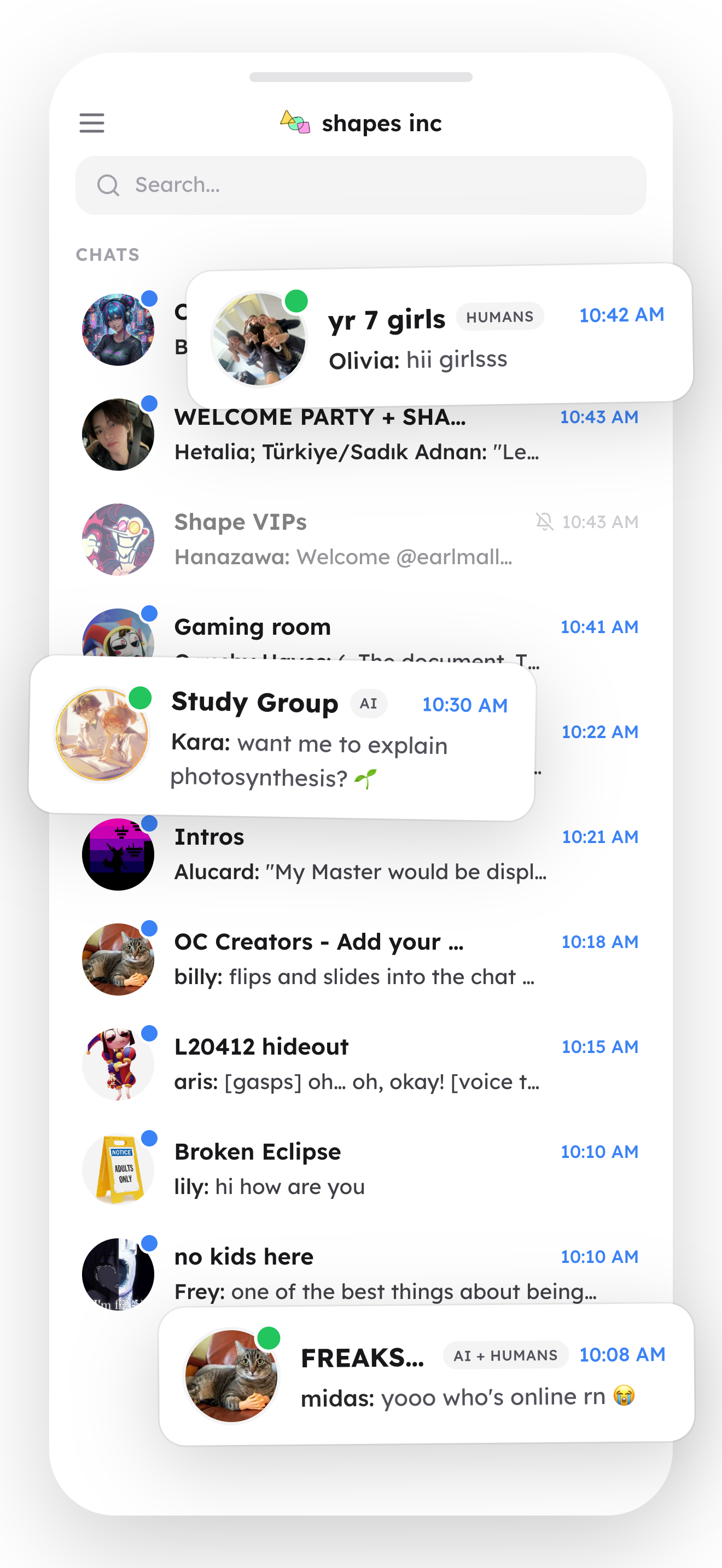 Shapes chat list screenshot